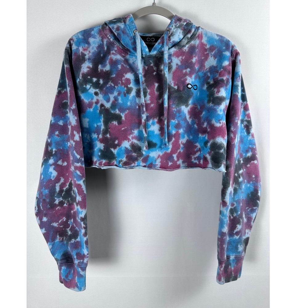 Karmagawa Crop Hoodie Women S Blue Pink Tie Dye‎ Raw Hem Y2K Streetwear Festival